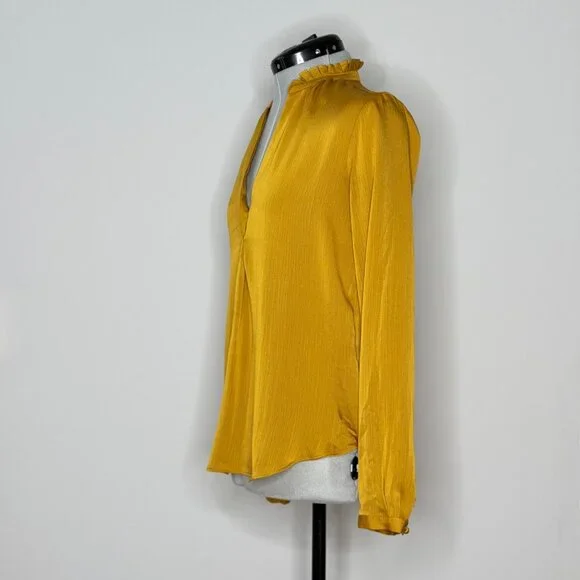 Ann Taylor Antique Gold/Deep Mustard Ruffled Collar Long Sleeve Top - Picture 3 of 8